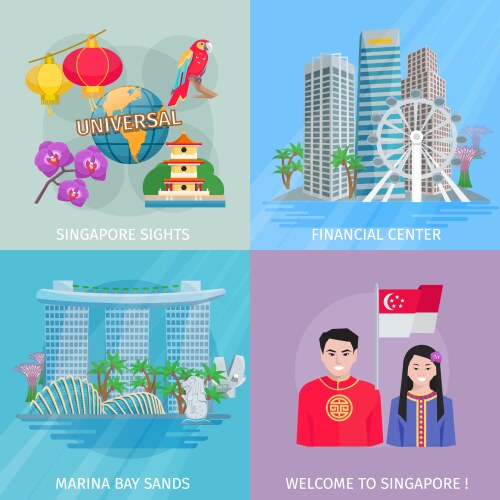 Landmarks icons set of singapore cartoon cultural Vector Image