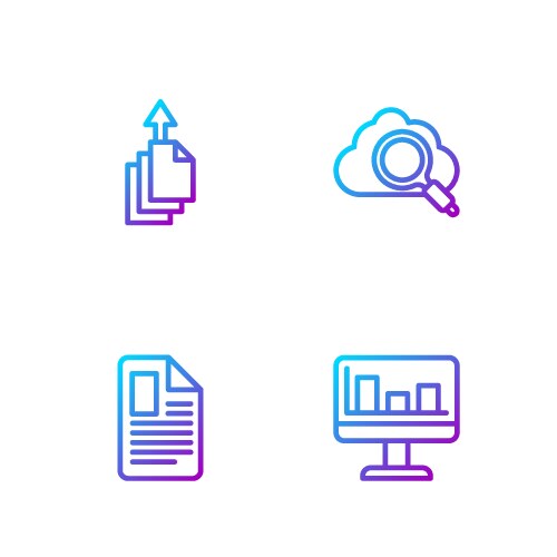 Set line monitor with graph chart file document vector image