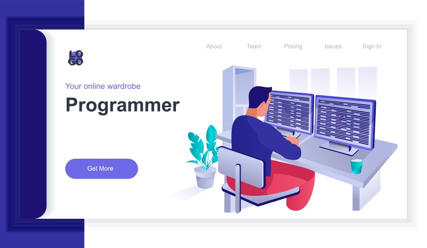 3D Isometric Programmer Web Banner vector image