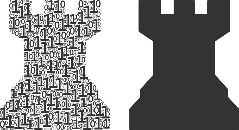 Chess tower mosaic of binary digits vector image