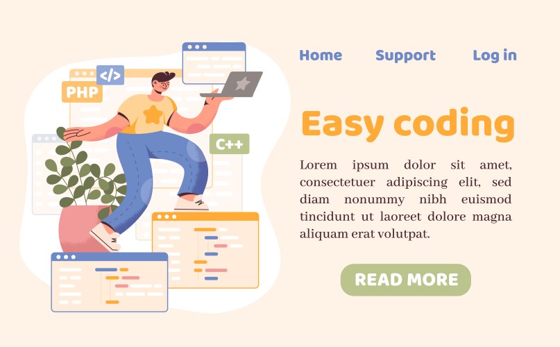 Computer programming pc coding landing vector image