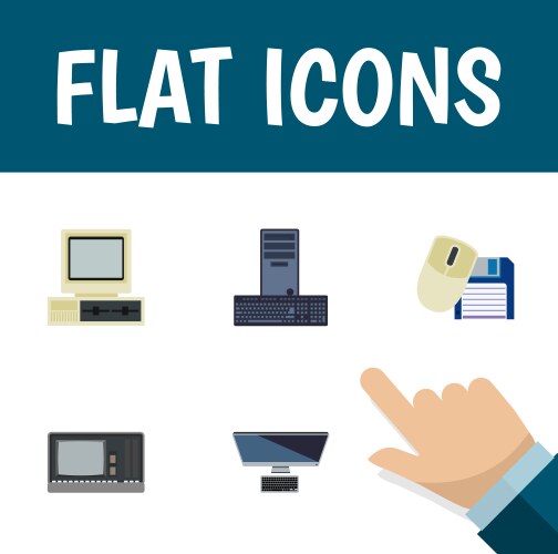 Flat icon computer set of processor pc vector image