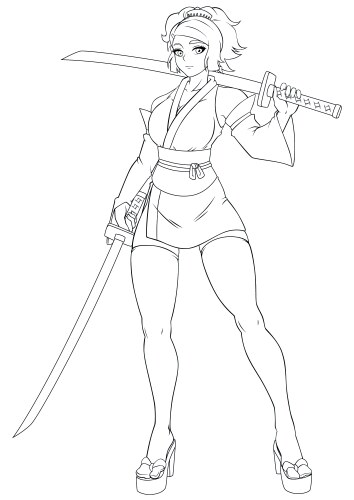 Anime Samurai Warrior Line Art Vector Image