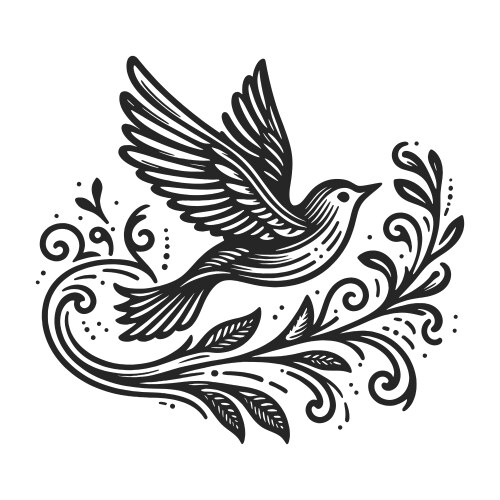 Elegant Bird in Flight Engraving Vector Image