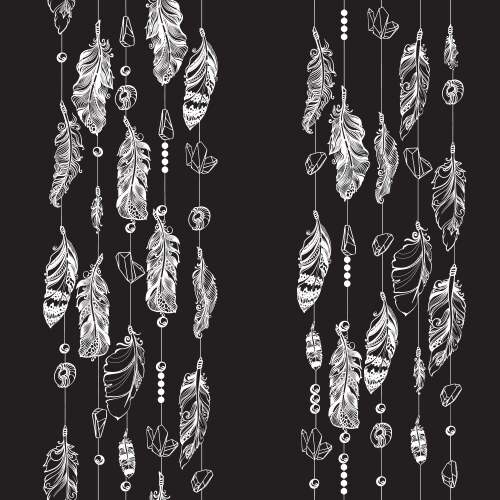 Seamless pattern with hanging feather and crystals vector image