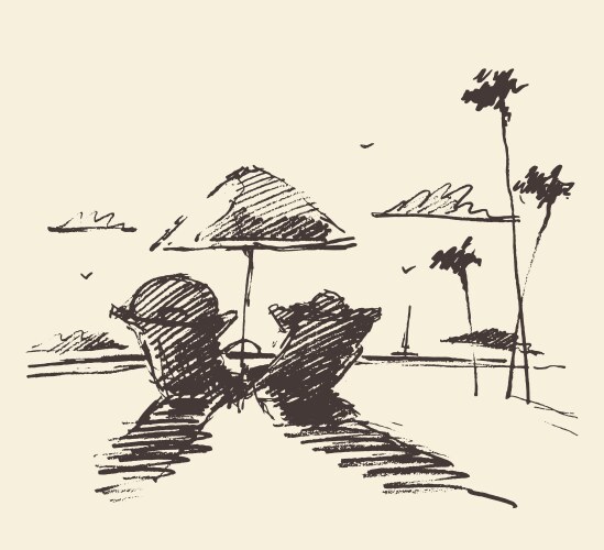 Tropical Beach Sketch - Couple Vector Image