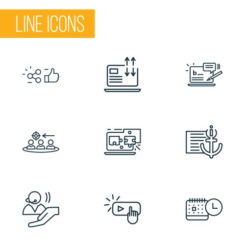 Engine icons line style set with related content vector image