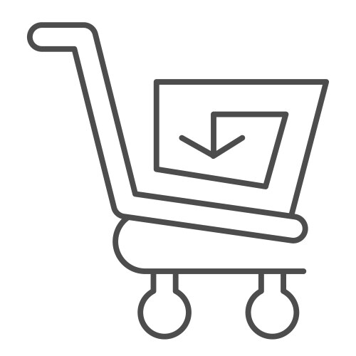 Loading consumer cart with arrow thin line icon vector image