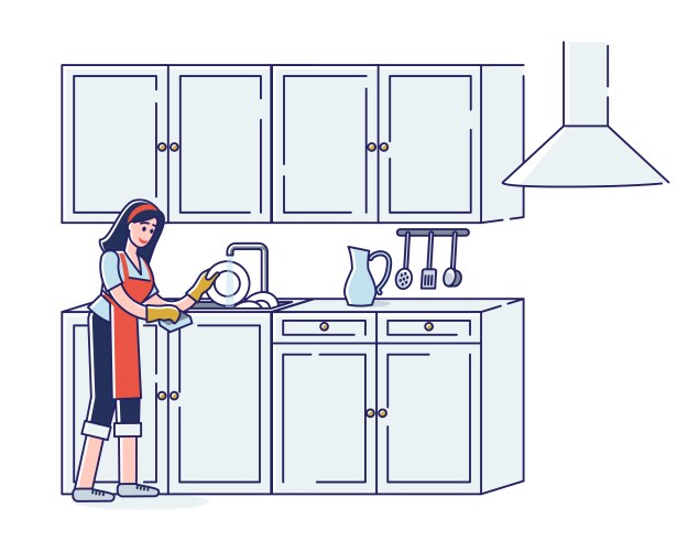 woman washing dishes in sink kitchen vector image