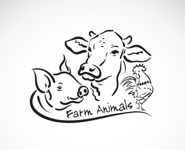 Farm Animals Label - Cow, Pig, Chicken Vector Image