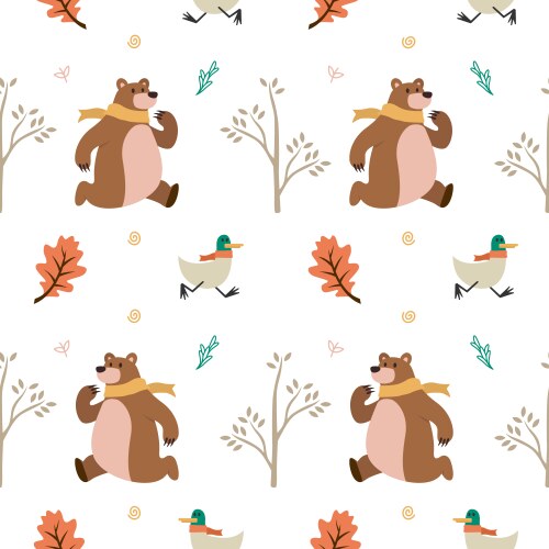 Cute animal bear duck leaf sprout fall winter Vector Image