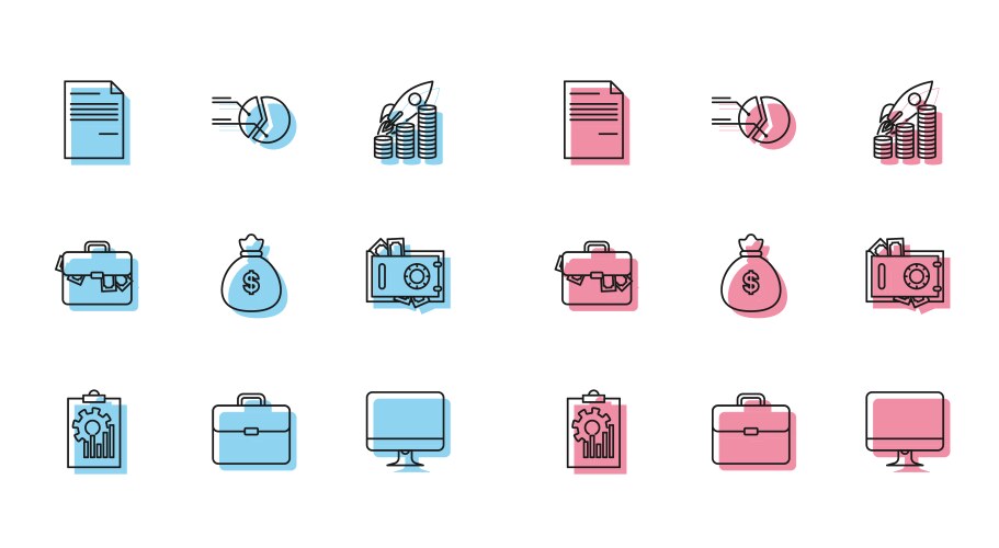 Set line clipboard with graph chart briefcase vector image