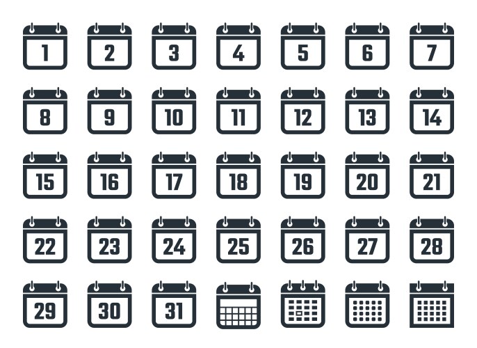 Set of calendar icons with dates from 1 to 31 vector image