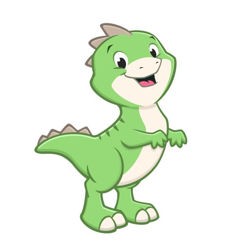 Cute green dinosaur cartoon on white background Vector Image