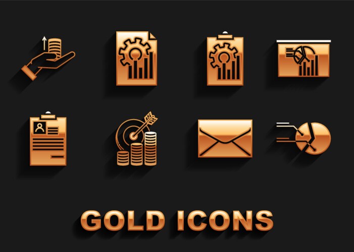 Set target with coin symbol board graph chart vector image