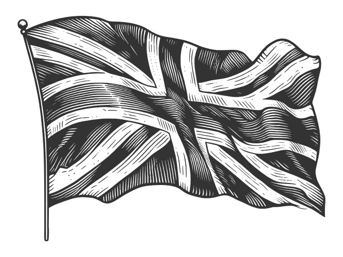 Union jack flag waving engraving Vector Image