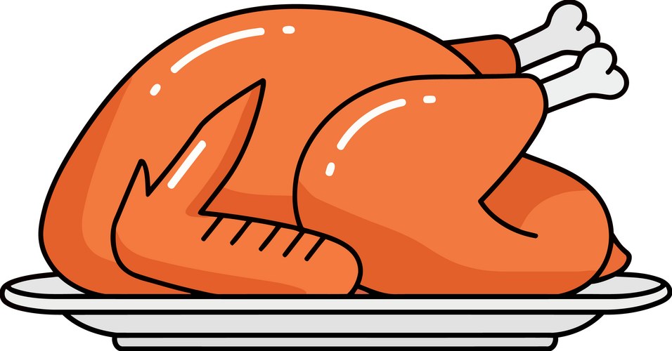 Whole roasted turkey dinner food Vector Image