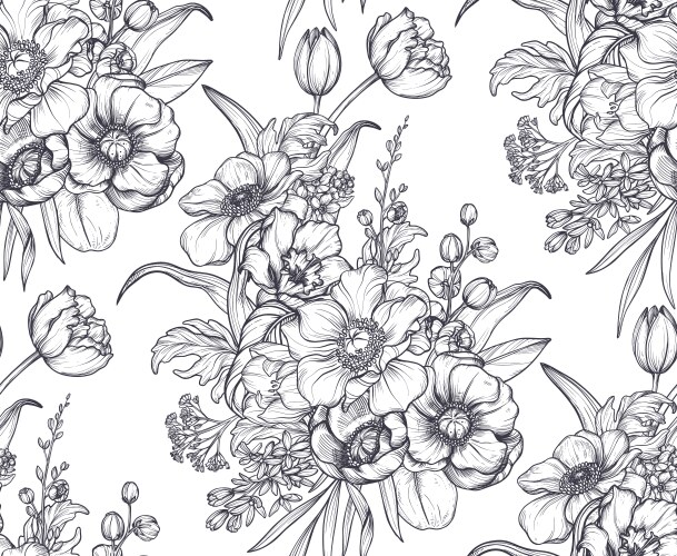 Seamless pattern with bouquets of spring vector image