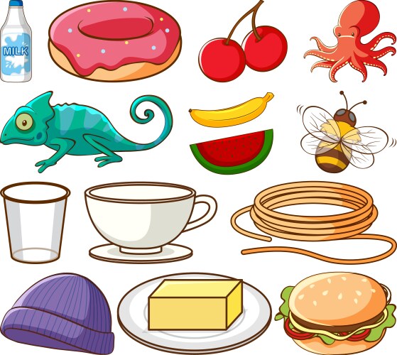 Large set different food and other items vector image