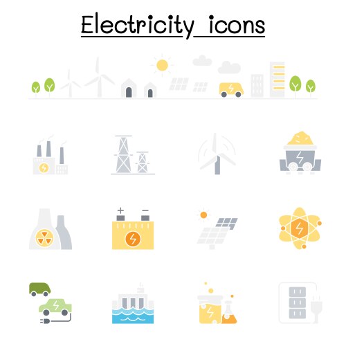 Electricity icon set in flat color style Vector Image