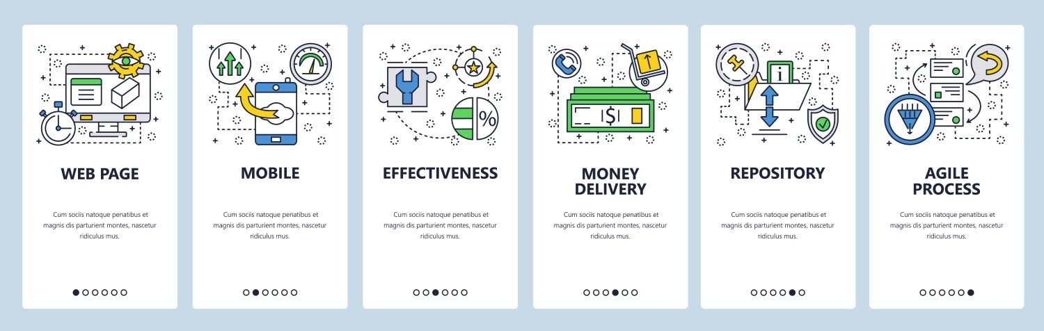 Web site onboarding screens repository agile vector image