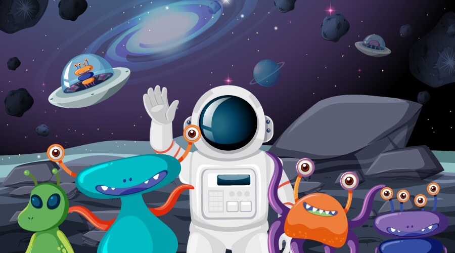 astronaut and alien scene vector image