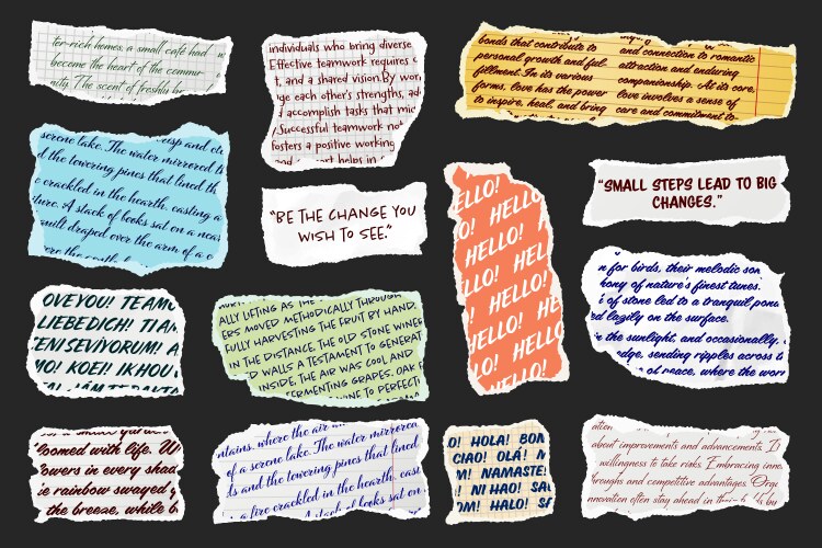 Ripped paper strips with handwritten text Vector Image