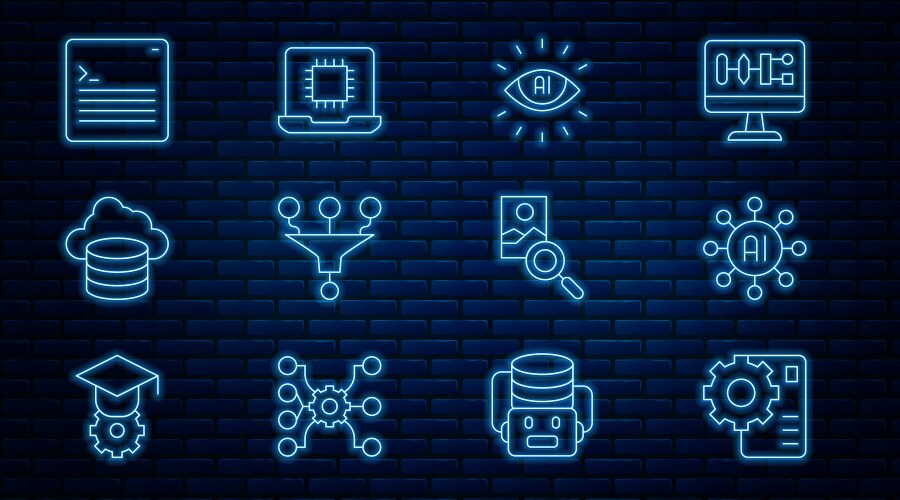 Set line neural network artificial intelligence vector image