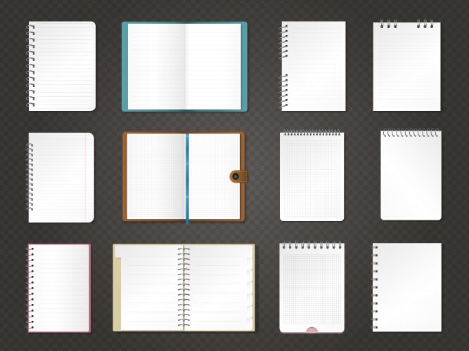 Notebook sheets empty daily notes realistic bind vector image