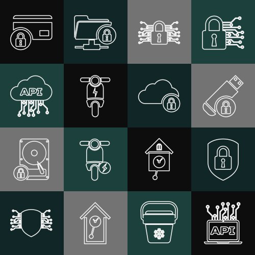 Set line computer api interface shield security vector image