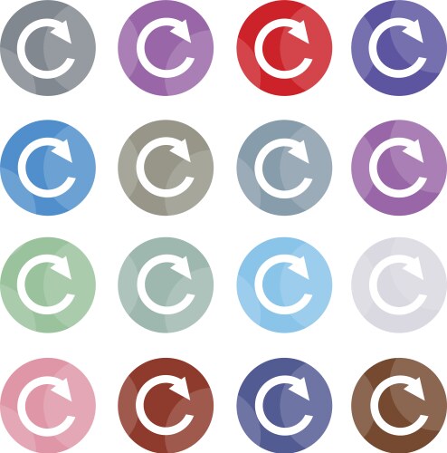 Set of 16 reset icons or reload buttons vector image