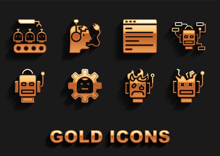 Set robot broken burned out computer api vector image