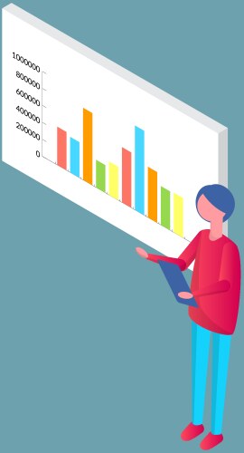 Man analyses digital report with data statistical vector image