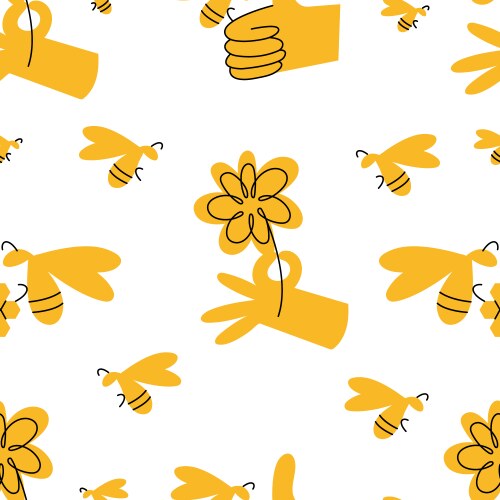 Seamless patterns with bees pattern for honey vector image