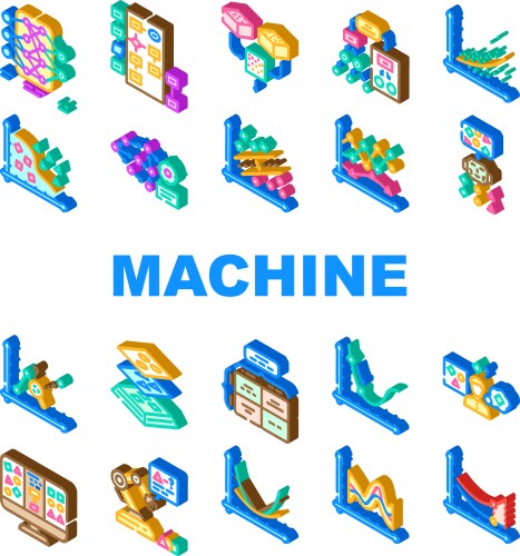 Machine learning algorithm model icons set vector image