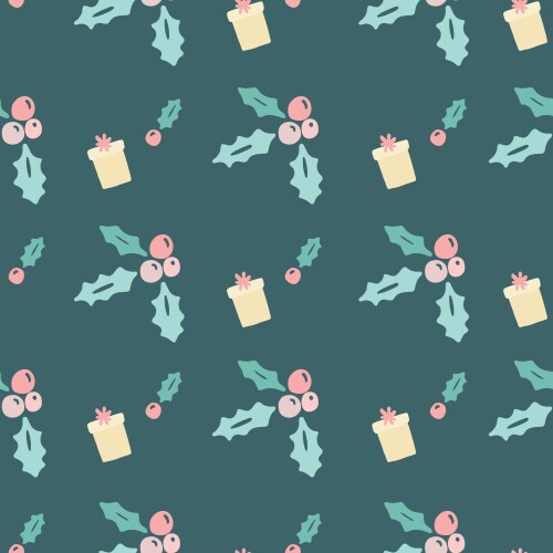 Seamless christmas holly leaves presents Vector Image