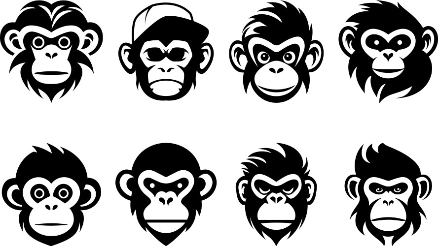 Monkey head icon set cute face Vector Image