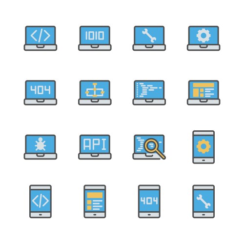 Programming and coding in colorline icon set vector image