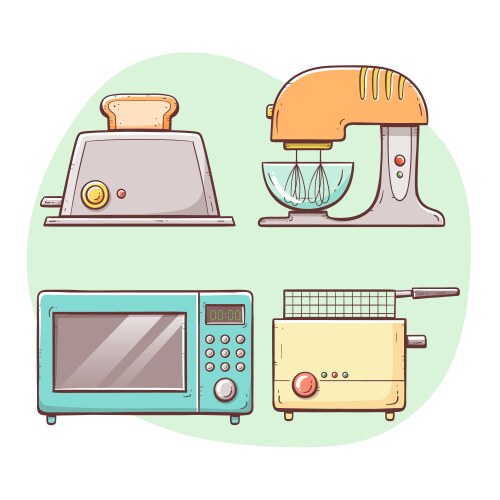 kitchen appliances cook hand drawn colorful vector image