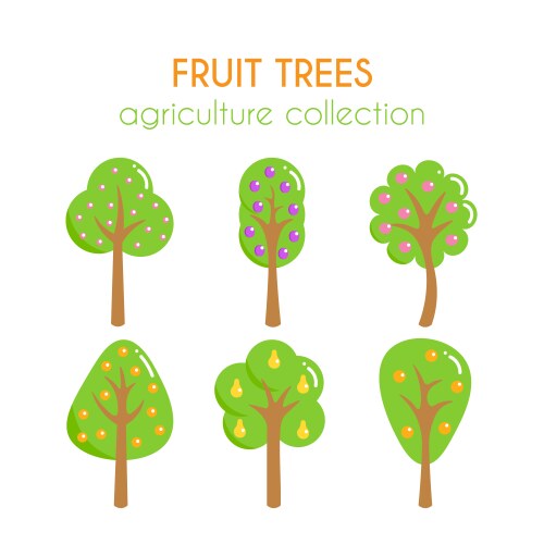 Set fruit trees isolated elements to design Vector Image