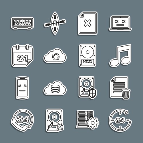 Set line clock 24 hours delete file document vector image
