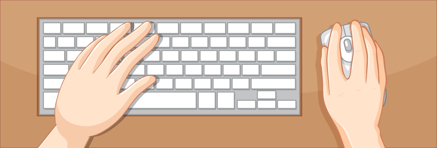 Top view hands using keyboard and mouse vector image