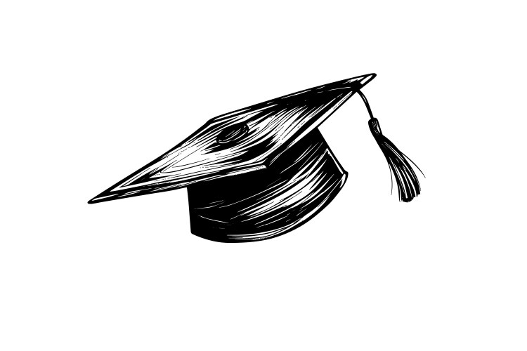 Graduation hat hand drawing vintage engraving Vector Image