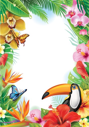 Tropical Flowers and Toucan Frame Vector Image
