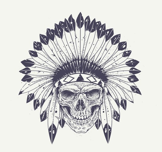 American indian chief skull with tomahawk Vector Image