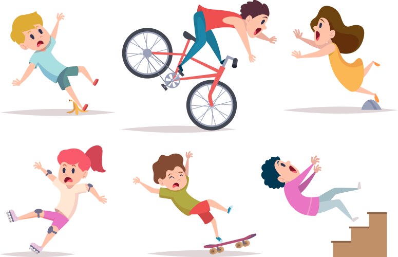 kids falling boys girls outdoor running vector