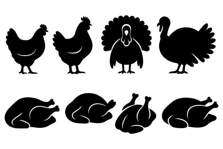 Chicken and turkey silhouette set Vector Image