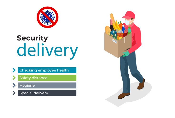 Isometric delivery man or courier in a medical vector image