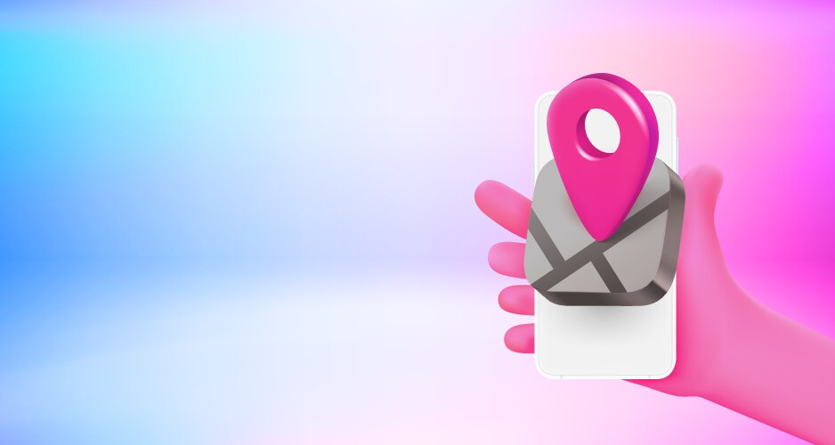 using navigation application on mobile phone 3d vector image