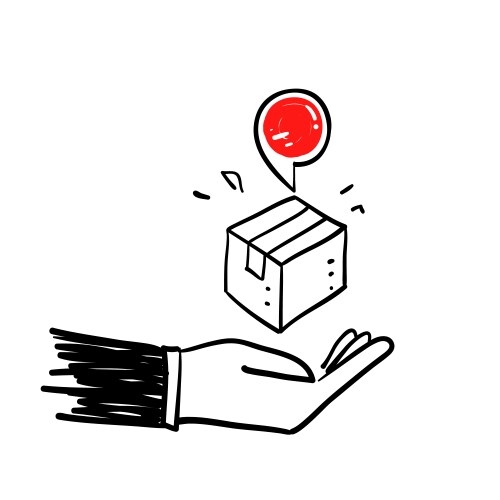 Hand drawn doodle package location delivery icon vector image